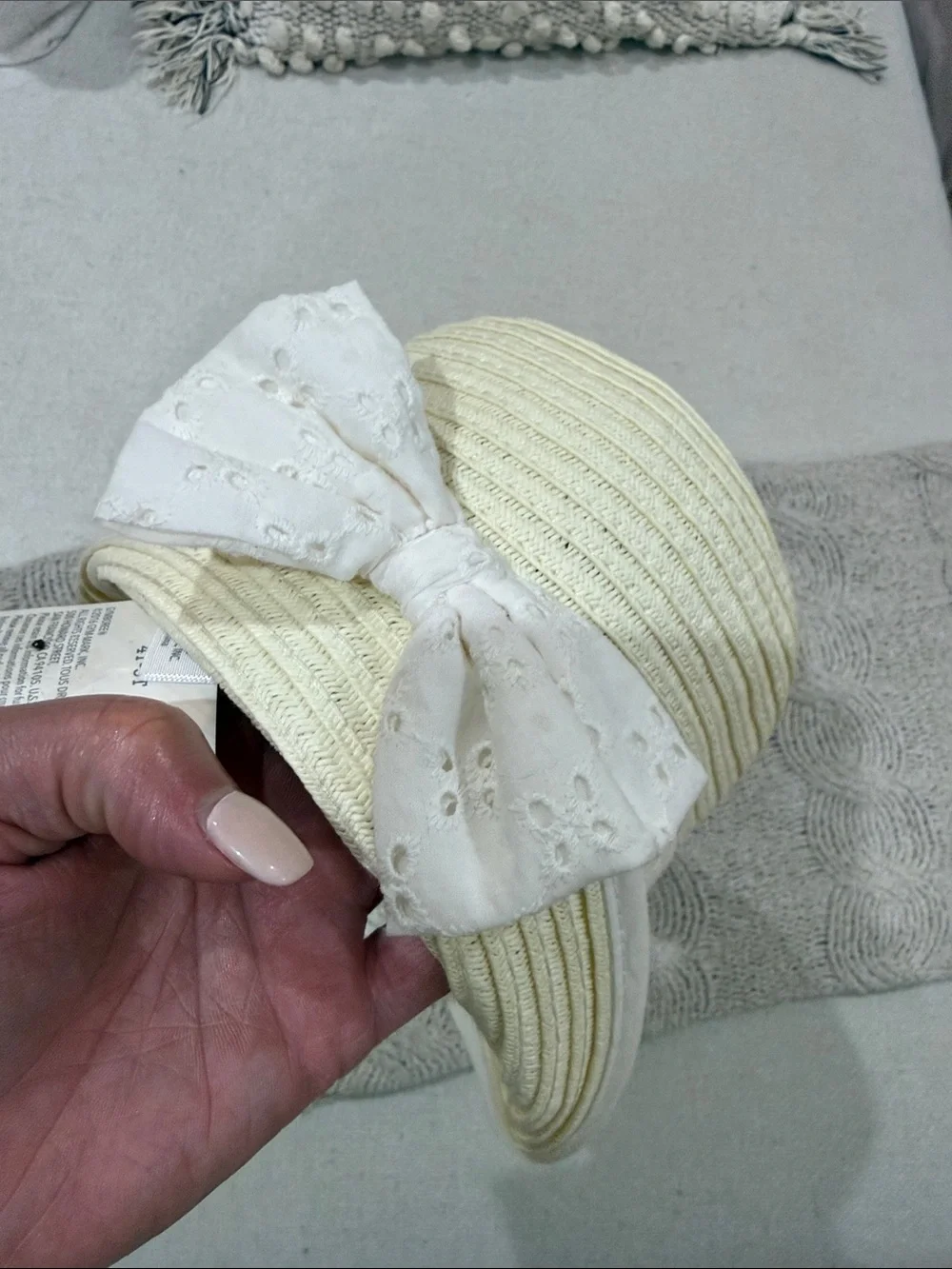 NWT Gymboree Toddler Cream Straw Sun Hat with White Bow Accent